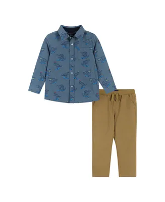 Andy & Evan Big Boys Toddler/Child Skateboarding Dino Chambray Buttondown Set