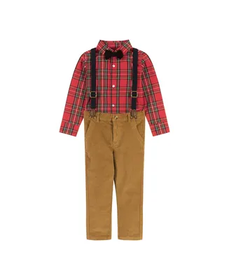 Toddler/Child Boys Red Plaid Flannel Button-down w/Suspenders Set