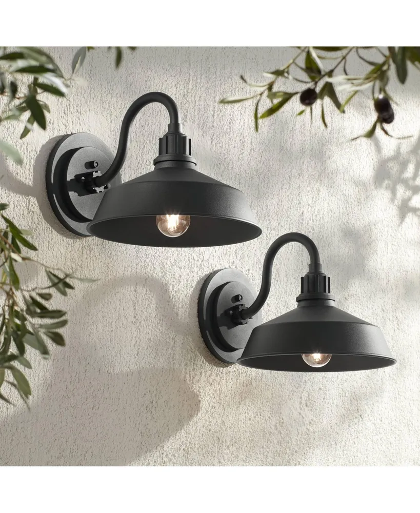 Arnett Rustic Industrial Farmhouse Outdoor Barn Light Fixtures Set of 2 Black Dusk to Dawn Gooseneck 10 1/2" for Exterior Deck House Porch Yard Patio