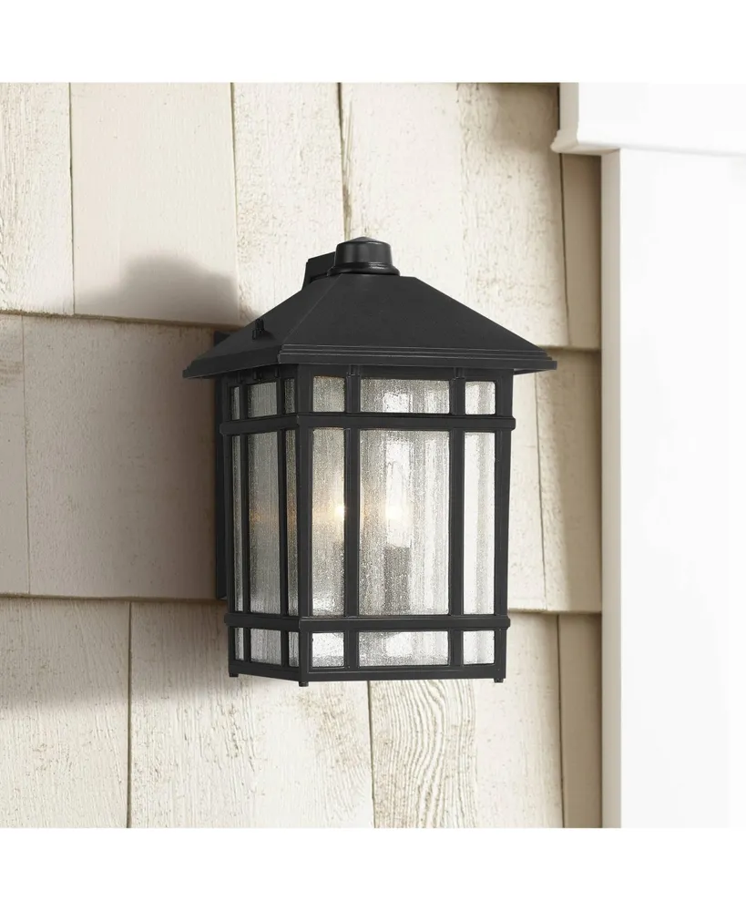 Jardin du Jour Sierra Craftsman Modern Outdoor Wall Light Fixture Black 15 1/4" Seedy Glass Panels for Exterior House Porch Patio Outside Deck Garage