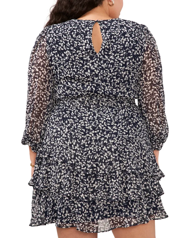 Msk Plus Printed Tiered-Skirt Chiffon Dress