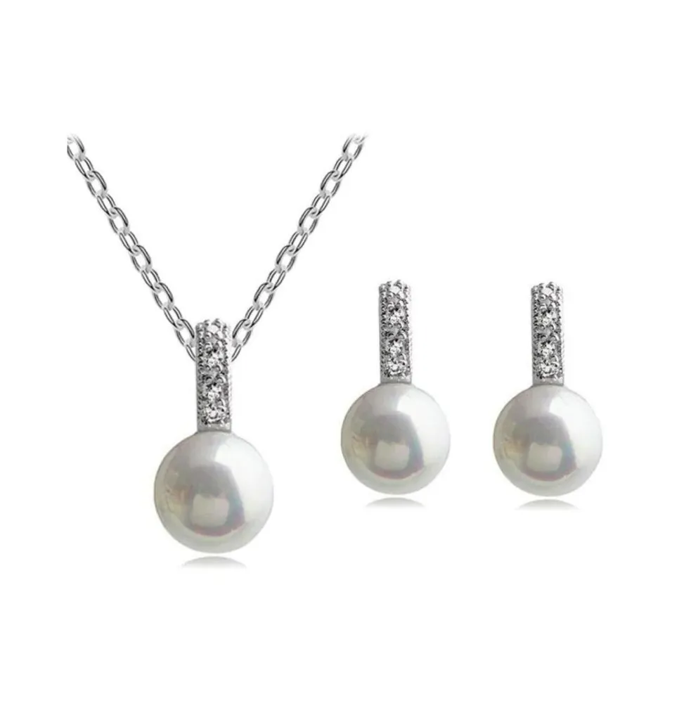 Faux Pearl Necklace and Earring Set-