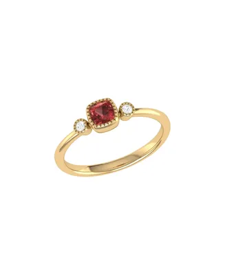 LuvMyJewelry Cushion Garnet Gemstone Round Natural Diamond 14K Yellow Gold Birthstone Ring