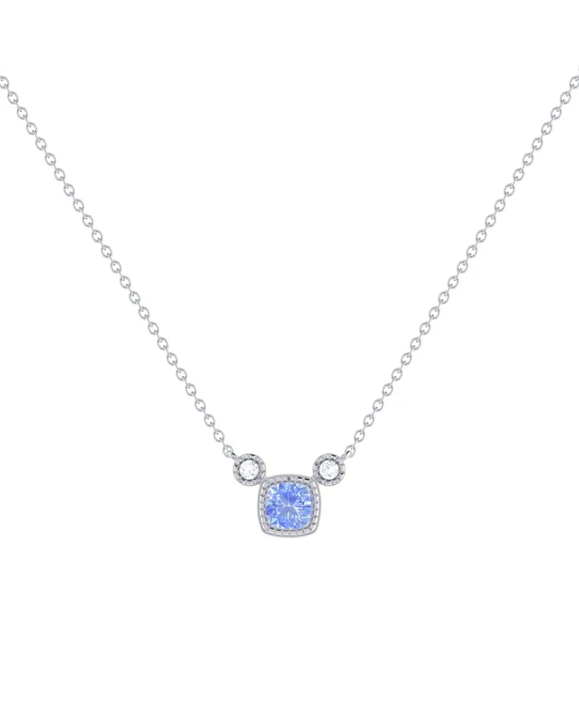 LuvMyJewelry Cushion Tanzanite Gemstone Round Natural Diamond 14K White Gold Birthstone Necklace