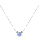 LuvMyJewelry Cushion Tanzanite Gemstone Round Natural Diamond 14K White Gold Birthstone Necklace