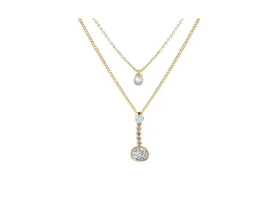 Layered Necklace with Druze Stone and Cubic Zirconia Pendant for Women