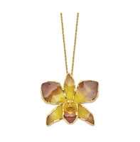 Diamond2Deal 24K Gold-trim Lacquer Dipped Purple Yellow Dendrobium Orchid Necklace