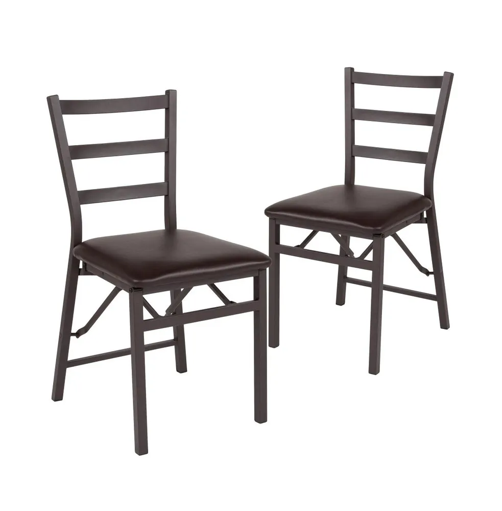 2 Pack Folding Ladder Back Metal Chair With Vinyl Seat