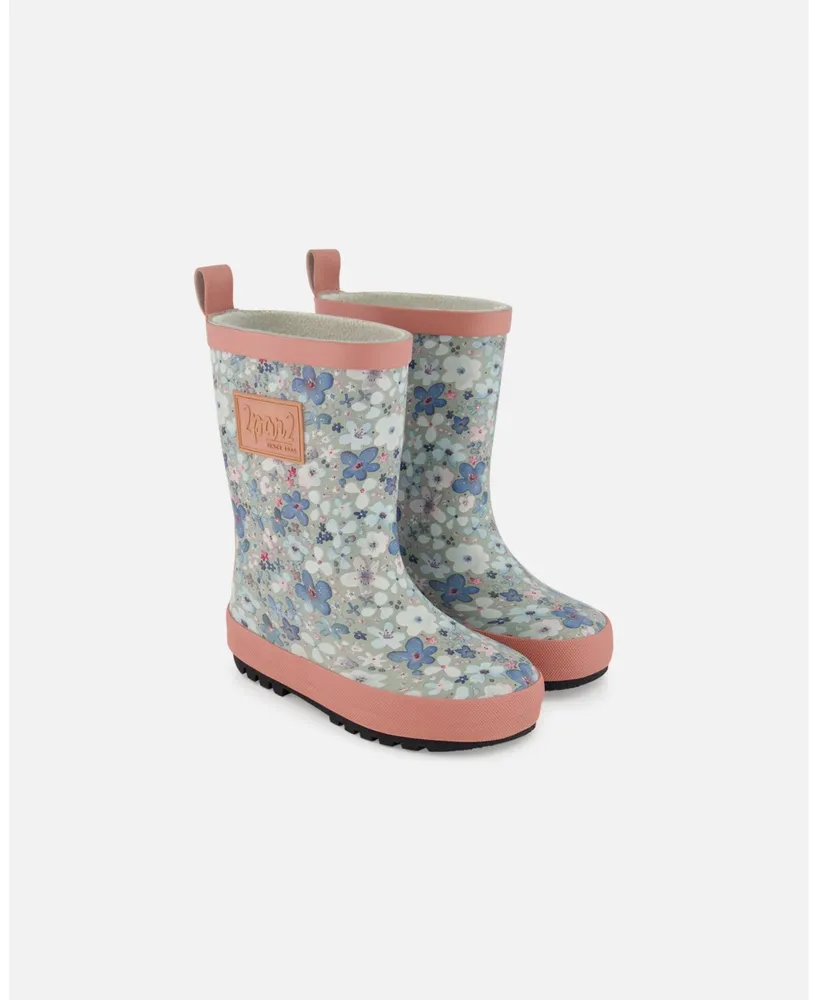 Girl Rain Boots Baby Blue Printed Watercolor Flowers - Toddler|Child