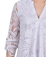 Ny Collection Women's Long Sleeve Burnout Y-neck Blouse