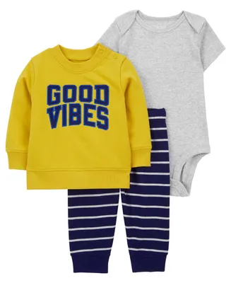 Carter's Baby Boys Good Vibes Little Pullover, Bodysuit and Pants, 3 Piece Set
