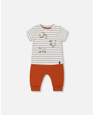 Baby Boy Organic Cotton Top And Evolutive Pant Set Heather Beige Cinnamon - Infant