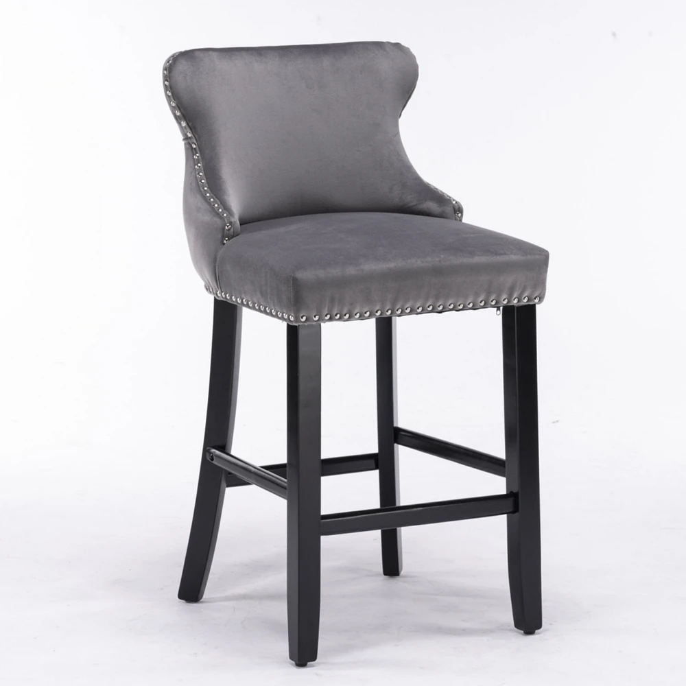 Simplie Fun Gray Velvet Wingback Bar Stools, Set of 2