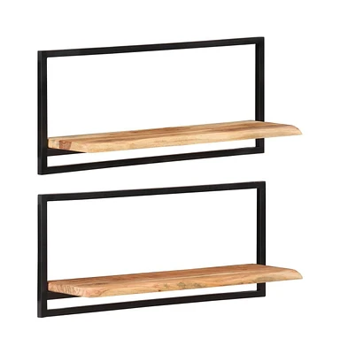 Wall Shelves 2 pcs 31.5"x9.8"x13.8" Solid Wood Acacia and Steel