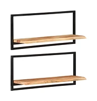 Wall Shelves 2 pcs 31.5"x9.8"x13.8" Solid Wood Acacia and Steel