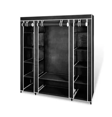 Fabric Wardrobe with Compartments and Rods 17.7"x59"x69" Black