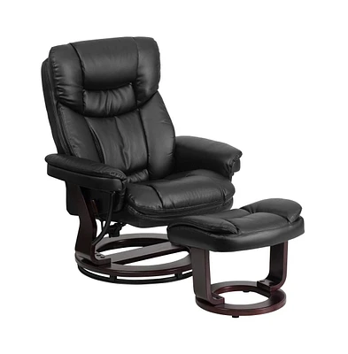 Multi-Position Recliner Chair & Curved Ottoman With Swivel Wood Base