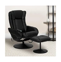 Massaging Multi-Position Plush Recliner Chair With Side Pocket And Ottoman