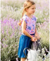 Girl Printed And Chambray Bi-Material Dress Lavender