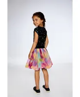 Girl Bi-Material Dress With Rainbow Mesh Bubble Skirt