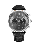 Men's Chrono, Silver Case, Gun Metal Grey Dial, Black Leather Strap Watch