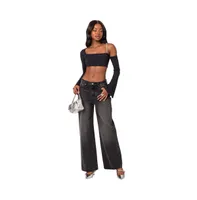 Women's Rhinestone strap asymmetric crop top