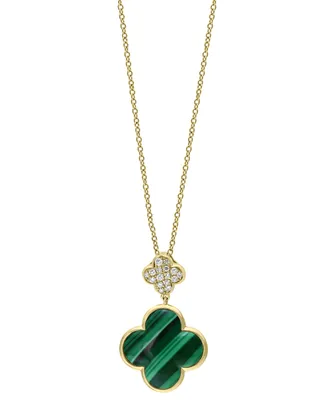 Effy Malachite & Diamond (1/8 ct. t.w.) Clover 18" Pendant Necklace in 14k Gold