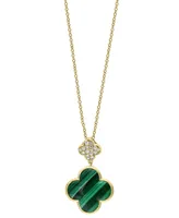 Effy Malachite & Diamond (1/8 ct. t.w.) Clover 18" Pendant Necklace in 14k Gold