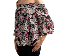 Bcx Juniors' Printed Off-The-Shoulder Cold-Shoulder Peasant Top