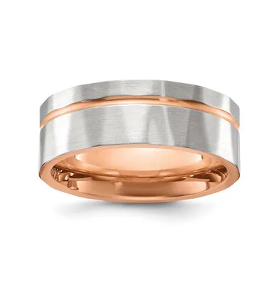 Chisel Stainless Steel Brushed and Faceted Rose Ip-plated Band Ring