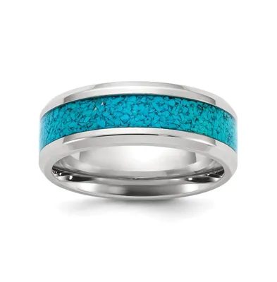 Chisel Stainless Steel Turquoise Inlay Band Ring