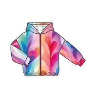 Girl French Terry Hooded Cardigan Printed Rainbow Heart