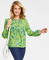 I.n.c. International Concepts Women's Printed Lace-Up Blouse, Created for Macy's