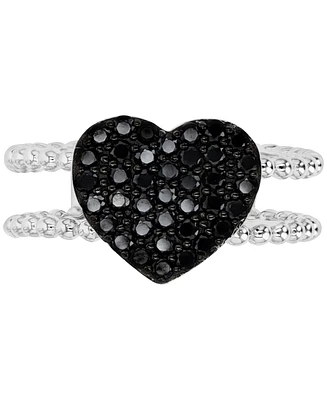 Black Spinel Heart Double Band Ring (3/4 ct. t.w.) Sterling Silver