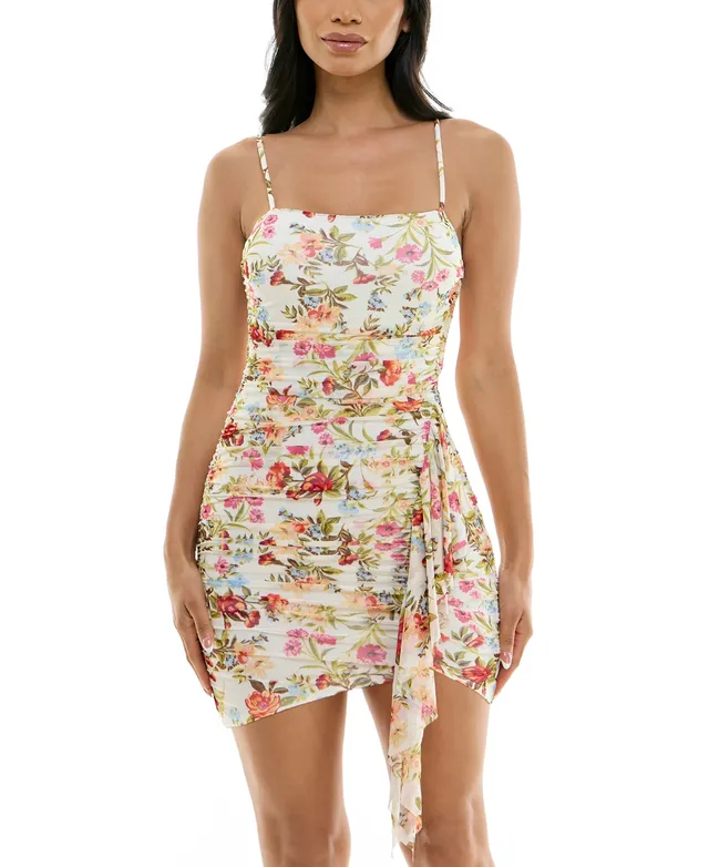 multi print mesh cup detail ruched bodycon dress City Studios Juniors' Floral-Print Color:Electric Red youll be ready to Serisse Women's Striped Round notes-Arrives-In-14-To-21-Business-Days