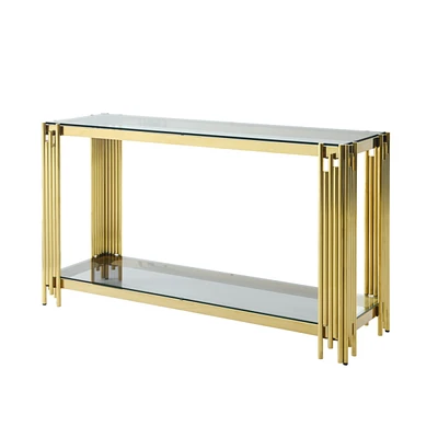 Simplie Fun Gold Glass Console Table, 55" with Sturdy Metal Base