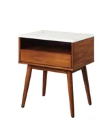 Simplie Fun Walnut Finish 1 Piece End Table With Faux Marble And Drawer Shelf Living Room Furniture Side Table