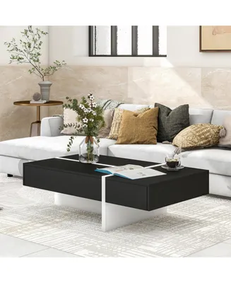 Simplie Fun Contemporary Rectangle Design Living Room Furniture, Modern High Gloss Surface Cocktail Table