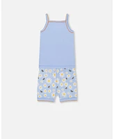 Girl Organic Cotton Two Piece Pajama Set Baby Blue Printed Daisies