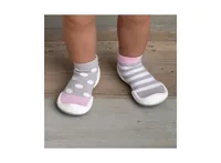 Komuello's Baby Girl First Walk Sock Shoes Dots & Stripes - Pink