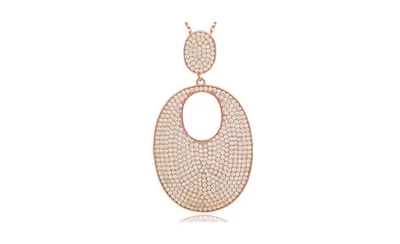 Suzy Levian Sterling Silver Cubic Zirconia Pave Open Oval Large Disk Pendant Necklace