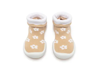Komuello Infant Girl Breathable Washable Non-Slip Sock Shoes Daisies - Latte