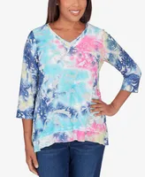 Alfred Dunner Petite Full Bloom Torn Jacquard Tie Dye Top