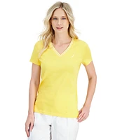 Nautica Jeans Women's Solid Stripe-Trim V-Neck