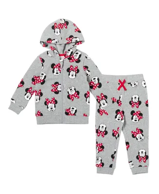 Disney Minnie Mouse Girls Fleece Zip Up Hoodie and Jogger Set Toddler|Child