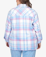 Alfred Dunner Plus Swiss Chalet Collared Plaid Shirt Jacket