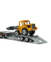 Yellow Semi Truck with Low Loader Trailer and Yellow Loader by Siku 1616