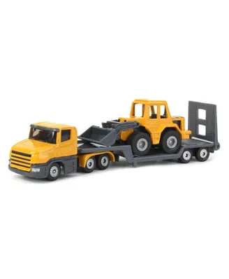 Yellow Semi Truck with Low Loader Trailer and Yellow Loader by Siku 1616