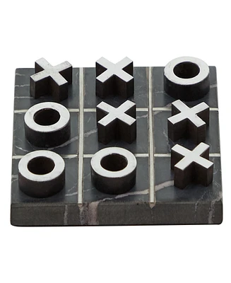 Rosemary Lane Marble Tic Tac Toe Game Set with Gold-Tone or Silver Tone Inlay and Wood Pieces, 6" x 1"