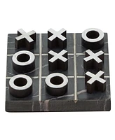 Rosemary Lane Marble Tic Tac Toe Game Set with Gold-Tone or Silver Tone Inlay and Wood Pieces, 6" x 1"